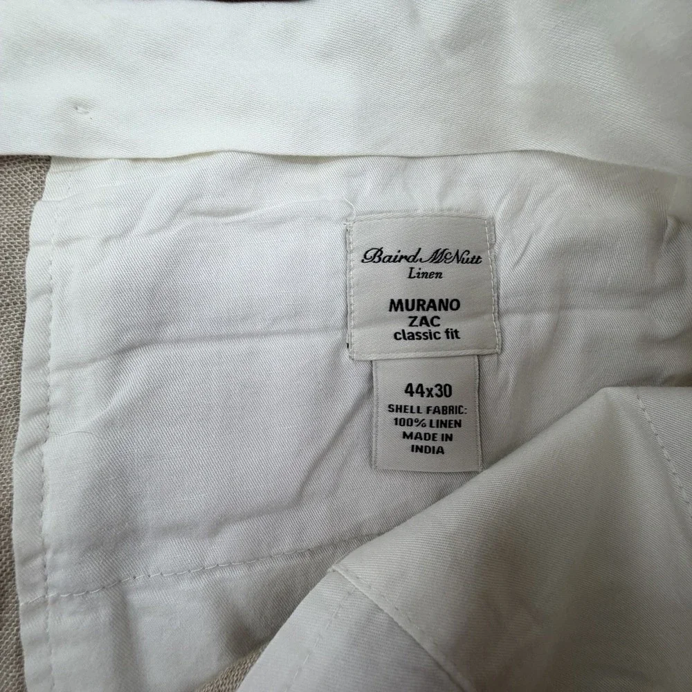 Murano Baird McNutt Linen Pants Mens 44x30 Light Tan 100% Linen Zac Fit